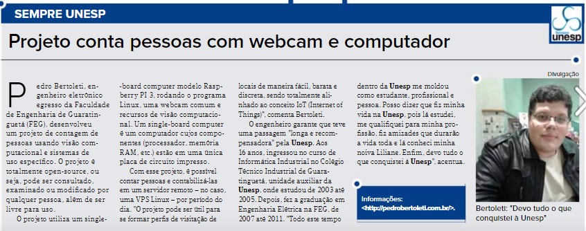 Matéria sobre projeto de Pedro Bertoleti - Jornal Unesp (Junho/2017)